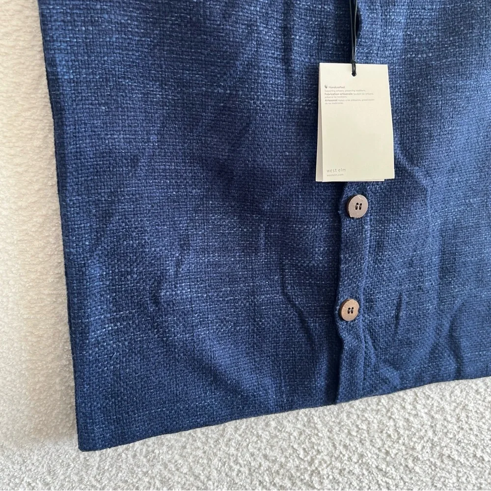 West‎ Elm NWT Silk Cotton Buttons Navy Blue Nightshade Throw Pillow Cover Sham
